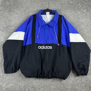 Vintage Adidas Jacket Mens XL Blue Black Anorak Quarter Zip Made Hong Kong 90s